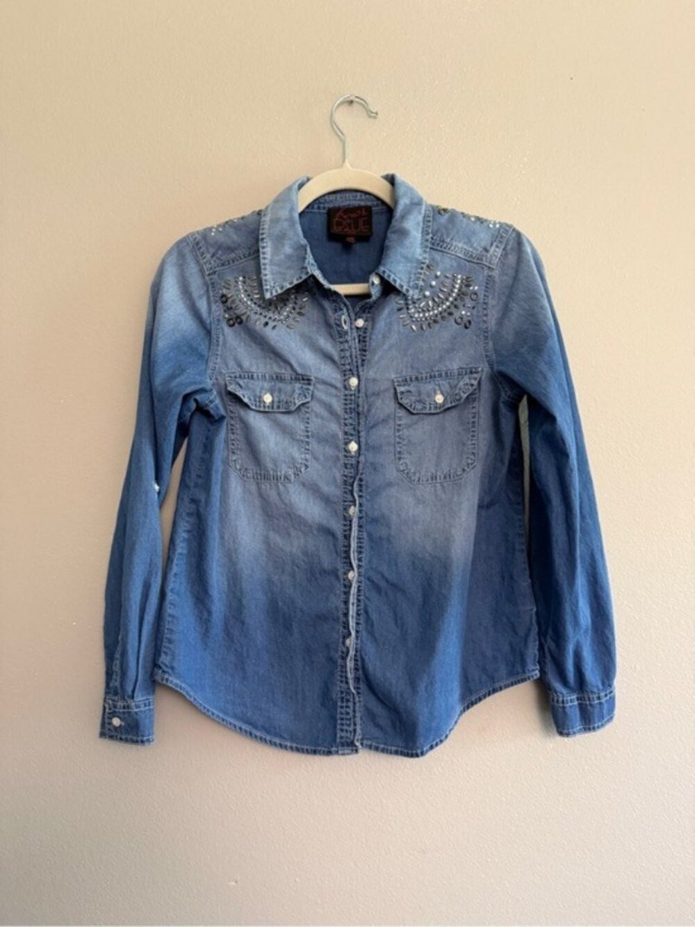 French Blue Denim Top with metal embellishments PS